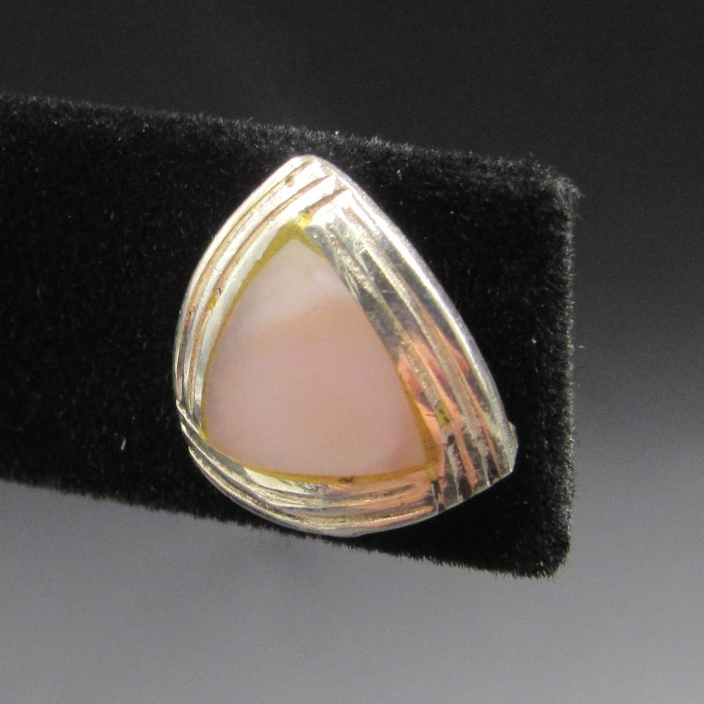 Sterling Silver Triangle Pattern Shell Stud Earri… - image 1